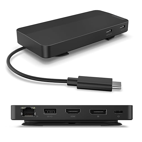 Lenovo USB-C Dual Display Travel Dock w/ 100W Power Adapter(Supports 65W PD Pass Though), 7 Ports, Up to 100W PD Pass Through, Integrated USB-C Cable, Black USB Dock + Adapter