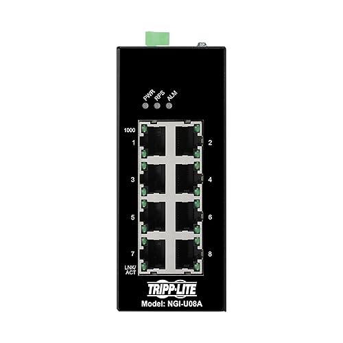 Tripp Lite 8-Port Industrial Gigabit Ethernet Switch with Ethernet/IP Quality of Service (EIP QoS), 1000 Mbps, Unmanaged, DIN Rail Mounting, -40° to 75°C Temperature Range, 3-Year Warranty (NGI-U08A) Unmanaged 8-Port EIP QoS