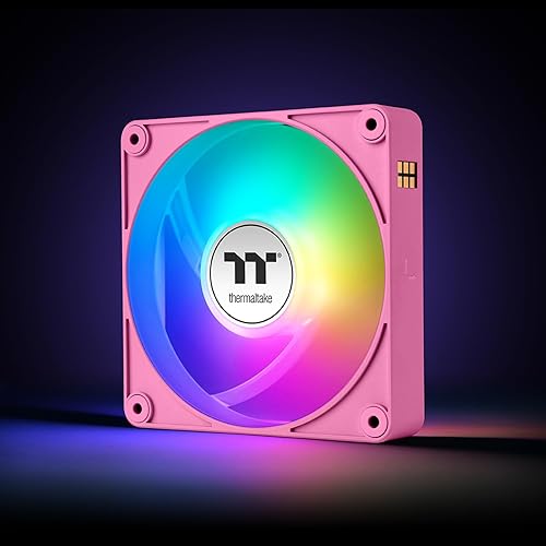 Thermaltake CT140 EX Reverse ARGB Sync PC Cooling Fan 3 Pack, 500~1800 RPM, 5V Mobo Sync, 16.8 Million Colors 9 LEDs, MagForce 2.0 Connectors, Hydraulic Bearing, Bubble Pink, CL-F229-PL14PK-A