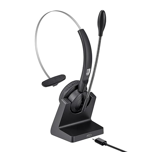 ADESSO Xtream P300 Bluetooth Single Ear Headset with Charging Dock 14 Hour Talk Time Wireless Office Headphone