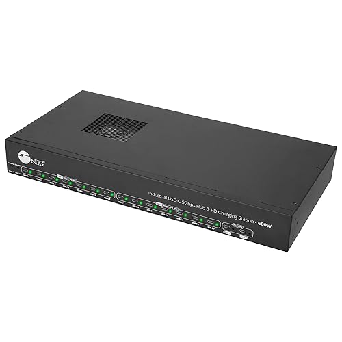 SIIG 16-Port Industrial 600W USB-C PD Charging Station Hub - 5Gbps Transfer Speeds, 30W 14-Port, 100W 2-Port, Metal, Surface Mountable Housing, Auto Fan Control, ESD Protection (ID-US0B11-S3)