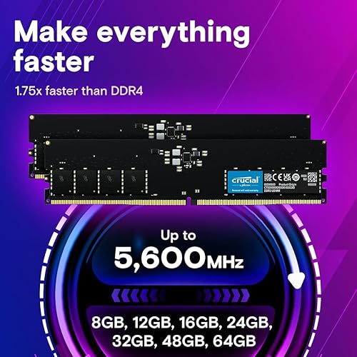 Crucial 128GB Kit (2x64GB) DDR5 RAM 5600MHz (or 5200MHz or 4800MHz) Desktop Memory Kit, UDIMM 288-Pin, Compatible with Latest Intel Core and AMD Ryzen 8000 & Above – CT2K64G56C46U5