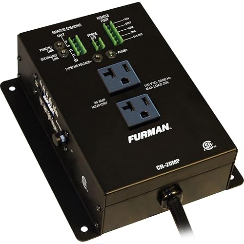 Furman CN-20MP 20 Amp MiniPort - Remote Duplex Power Sequencer - 2 Outlets - Heavy Duty 10 Foot AC Cord - Bypass Switch - Fire Alarm Shutoff - Black Steel Housing