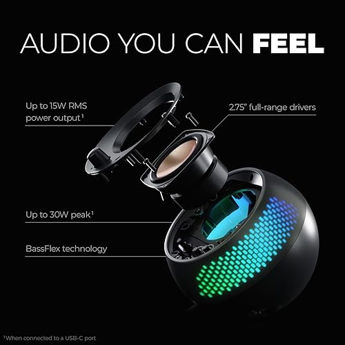 Creative Pebble X 2.0 USB-C Computer Speakers with Customizable RGB Lighting, Bluetooth 5.3, USB Audio, Up to 15W RMS Power for PC and Mac