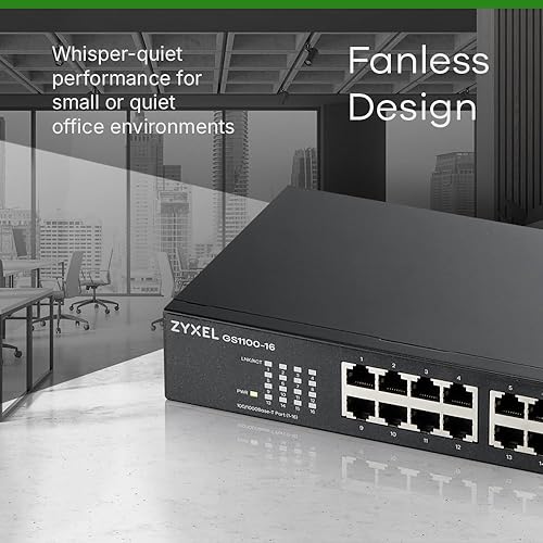 Zyxel 16-Port Gigabit Ethernet Unmanaged Switch - Fanless Design GS1100-16
