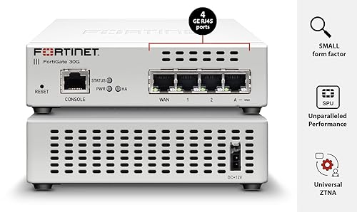 Fortinet FortiGate-30G Firewall for Small Offices with 4 Gigabit Ethernet RJ45 Ports (FG-30G)