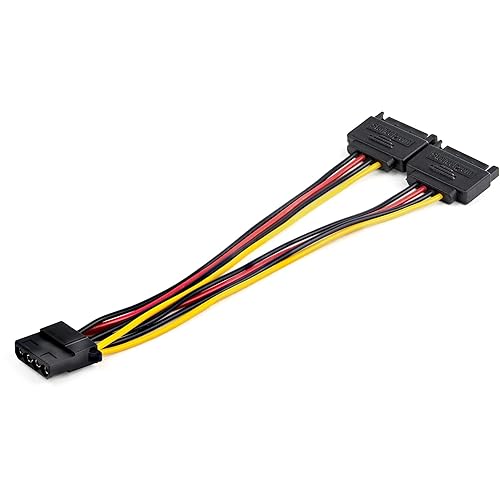 StarTech.com Dual SATA to LP4 Power Doubler Cable Adapter 2 SATA to 4 Pin LP4 Internal PC Peripheral Power Supply Connector SATA Y Cable Male/Female 18 AWG Wire 9 Amps/108W (DSATPMOLP4)