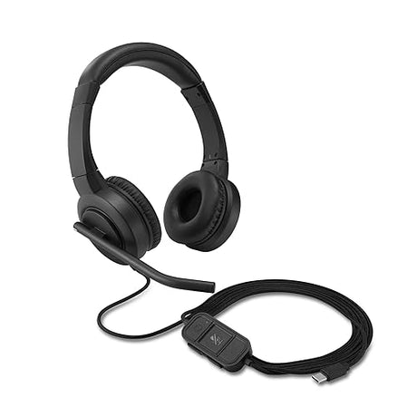 Kensington H1000 USB-C On-Ear Headset, 270° Rotating Noise-Canceling Microphone, Quick Buttons for Volume, Play/Pause, Mute, and Busy, PC/Mac/Laptop - Black (K83450WW)