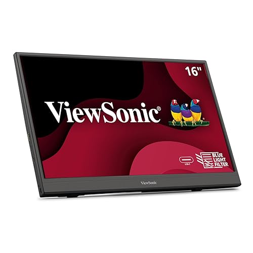 ViewSonic VA1653 16 Inch 1080p FHD IPS Portable Monitor with Eye Care, Built-in Stand, USB C, Mini HDMI, and Protective Case External Second Screen for Laptops, PC, Mac, and Gaming Consoles