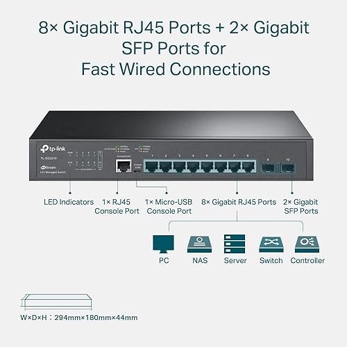 TP-Link TL-SG3210 v3 | 8 Port Gigabit Switch, 2 SFP Slots | Omada SDN Integrated | L2+ Smart Managed | IPv6 | Static Routing | L2/L3/L4 QoS, IGMP & LAG | 5 Year Manufacturer Warranty
