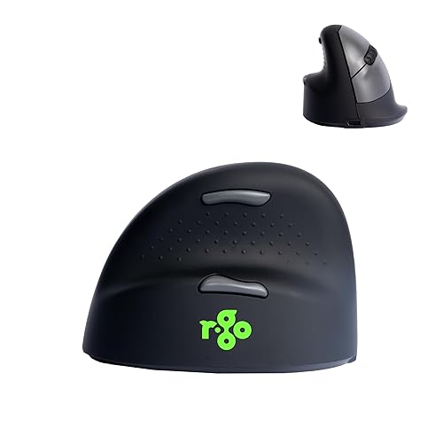 R-Go HE Ergonomic Mouse Wireless, for Left Hands, Bluetooth 5.0, Silent Click, with Anti-RSI Software, Prevention Mouse arm, Rechargeable, Vertical Mouse for Windows/Mac, 5 Buttons, Black