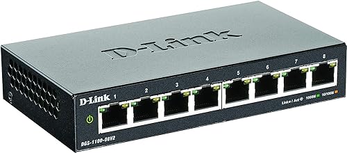 D-Link 8-Port Gigabit Smart Managed Desktop Switch, Layer 2 Features, VLANs, Cable Diagnostics, Compact, Fanless, Energy Saving Features, Smart Web GUI (DGS-1100-08V2) Switch 8 Port Gigabit V2