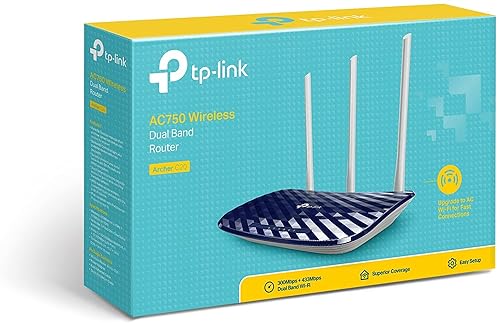 TP-Link AC750 Wireless Dual Band Router, 2.4GHz 300Mbps + 5GHz 433Mbps, 3 External Antennas (Archer C20) Black