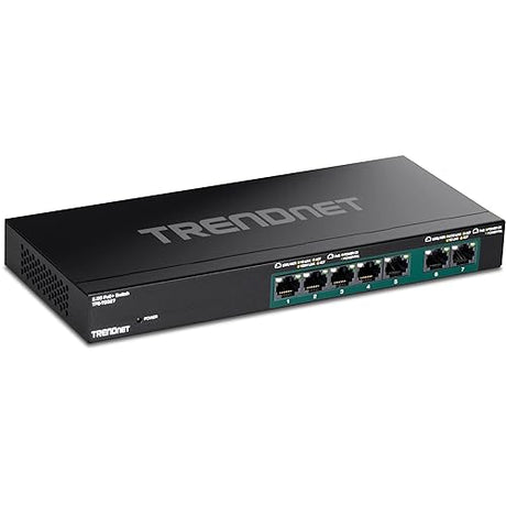TRENDnet 7-Port Multi-Gig PoE+ Switch, 5 x 1G RJ-45 PoE+ Base-T Ports, 2 x 2.5G RJ-45 PoE+ Ports, 20Gbps Switching Capacity, Wall Mountable, Lifetime Protection, Black,TPE-TG327