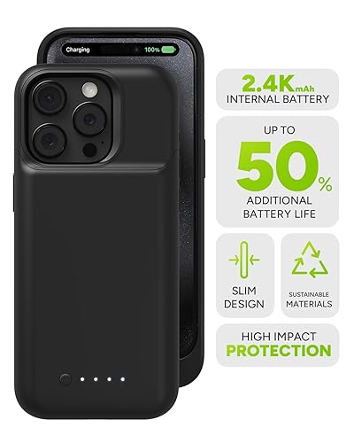 Mophie Juice Pack iPhone 15 Pro Battery Case - Legendary Power & Protection - Up to 50% Extra Battery, 6ft Drop Safety, Eco-Friendly Design, Black