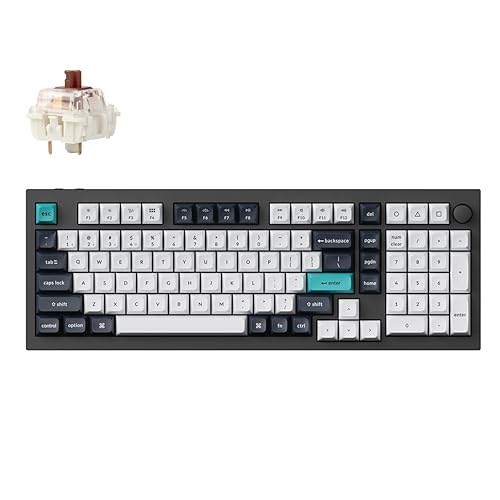 Keychron Q5 Max QMK/VIA Programmable Knob Wireless Custom Mechanical Keyboard, Tri-Mode Bluetooth 5.1/2.4GHz/USB-C Hot Swappable RGB Backlit PBT Gaming Keyboards, Brown Switch, 89 Keys, Black/White Carbon Black+Gateron Jupiter Brown Switch
