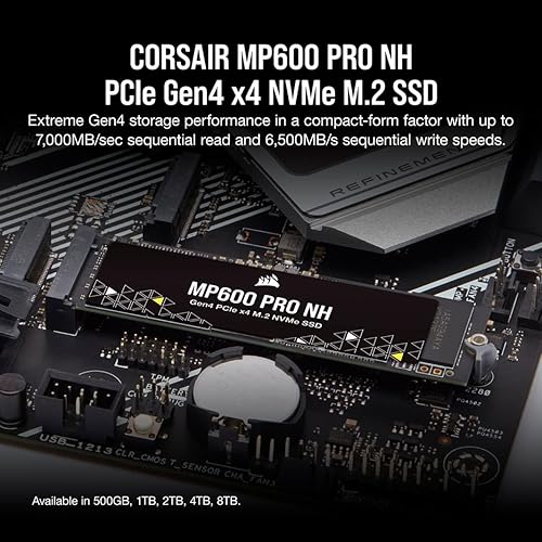 Corsair MP600 PRO NH 8TB PCIe Gen4 x4 NVMe M.2 SSD – High-Density TLC NAND – M.2 2280 – DirectStorage Compatible - Up to 7,000MB/sec - No Heatsink - Black