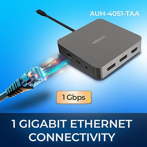 Adesso 11 in 1 USB C Multiport Docking Station Dual Display HDMI USB 3.2 PD 100W RJ45 3.5mm Jack Peripheral Lock Compatible with Windows Mac Made in Taiwan TAA Compliant AUH-4051-TAA