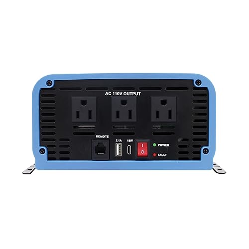 Tripp Lite 1500W Compact Pure Sine Wave Power Inverter, 3 Outlets, 1 USB + 1 USB-C Charging Ports, Remote Control via RJ12 Telephone Cable, Included Mounting Brackets, 2-Year Warranty (PINV1500SW-120)