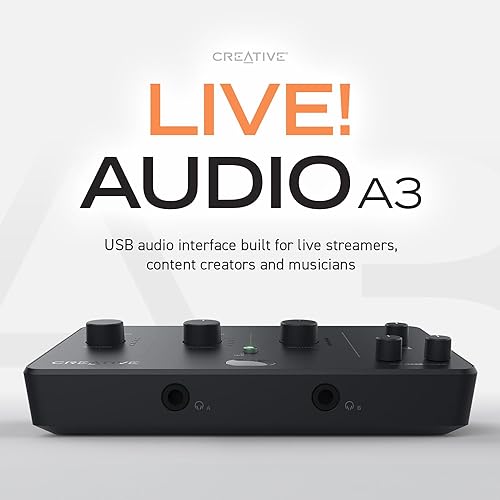 Creative Live! Audio A3 USB Audio Interface with High-Resolution Recording and Playback up to 24-bit 96kHz, with Zero-Latency Direct Monitoring