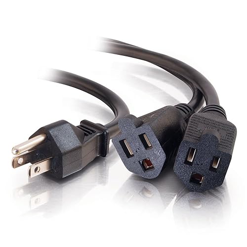 C2G 29807 16 AWG 1-to-2 Power Cord Splitter - 1 NEMA 5-15P to 2 NEMA 5-15R, TAA Compliant, Black (6 Feet, 1.82 Meters)