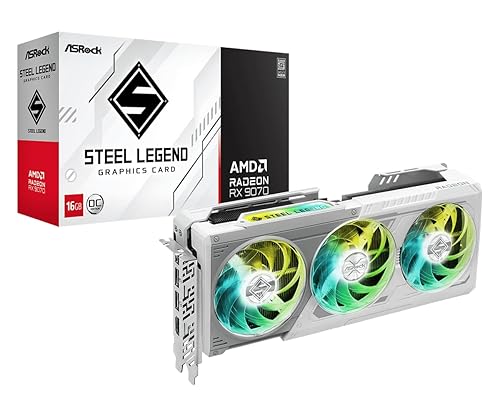 ASRock AMD Radeon RX 9070 Steel Legend 16GB OC GPU 2700 MHz 20 Gbps GDDR6 256Bit (3rd Gen RT 2nd Gen AI Accelerators) PCIe5.0 2x8-pin Triple Fan Graphics Card 700W Air Deflecting HDMI DisplayPort