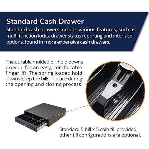 APG Standard- Duty 16” Electronic Point of Sale Cash Drawer | Vasario Series VB320-1-BL1616 | with CD-101A Cable | Printer Compatible | Plastic Till with 5 Bill/ 5 Coin Compartments | Black Printer-driven 24v (With Cable) - Black 16 - 5x4