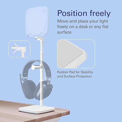 Elgato Stand for Key Light Neo – Desk Mount with Weighted Base, Adjustable Height & Tilt, Headset Holder, Clean White – 1/4-Inch Thread, for Key Light Neo or Facecam Neo