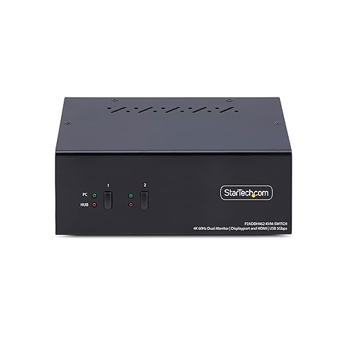 StarTech.com 2-Port Dual-Monitor DisplayPort and HDMI KVM Switch, 4K 60Hz, 2-Port USB 5Gbps Hub, 2X USB HID Ports, TAA Compliant
