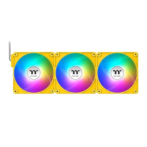 Thermaltake CT140 EX ARGB Sync PC Cooling Fan 3 Pack, PWM 500~1800 RPM, 5V Motherboard Sync, 16.8 Million Colors 9 LEDs, MagForce 2.0 Connectors, Hydraulic Bearing, Bumblebee, CL-F217-PL14GS-A