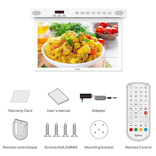 SYLVOX Under Cabinet TV 15.6-Inch Smart 1080p with LED Clock Display in White