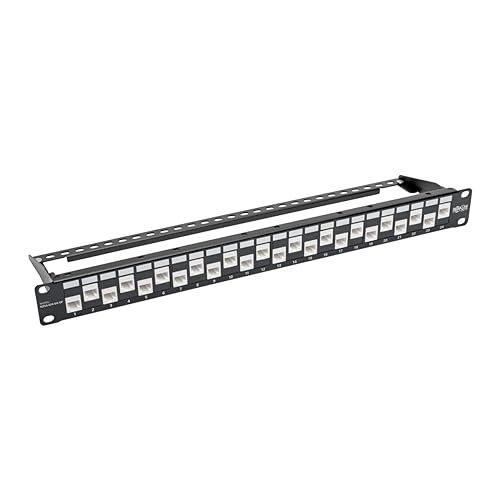 Tripp Lite N254-024-6A-of 24-Port Cat6a Cat6 Cat5e Feed-Through Patch Panel Offset with Cable Management Bar RJ45 Ethernet 1URM TAA 24-Port Cat6a (Offset & Cable Management)