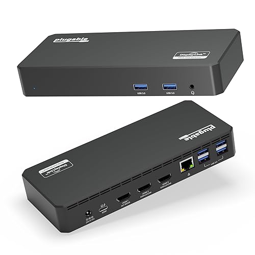 Plugable USB C Triple Display Docking Station with Laptop Charging, for Thunderbolt, USB4, or USB C Systems, Compatible with Windows, macOS, ChromeOS laptops (3x HDMI, 6x USB 5Gbps Ports, 100W USB PD)