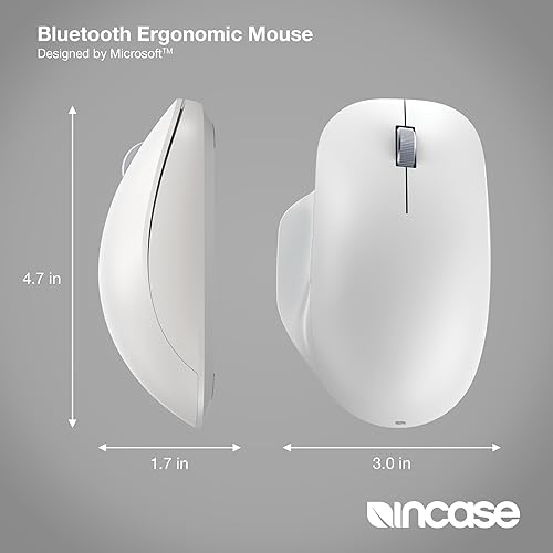 Incase Bluetooth Ergonomic Mouse – Designed by Microsoft – Two Thumb Buttons, Easy to Grip Thumb Rest, Precision Tracking, Connects 3 Devices, 15 Month Battery Life, PCs/Laptops (Glacier)