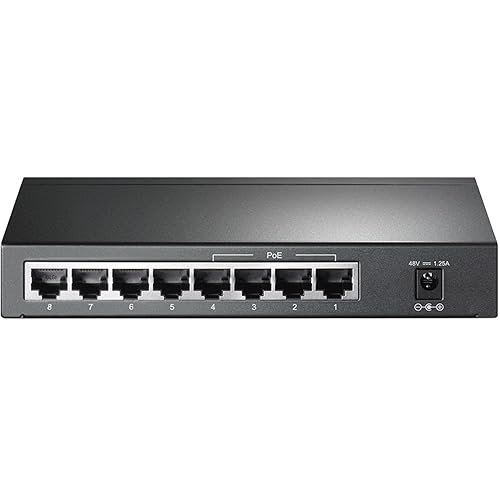 TP-Link TL-SG1008P 8 Port Gigabit PoE Switch 4 PoE+ Ports @64W Desktop Plug & Play Sturdy Metal w/ Shielded Ports Fanless QoS & IGMP Snooping,Black 8 Port w/ 4 PoE+ Port, 64W 8 Port w/ 4-Port PoE+