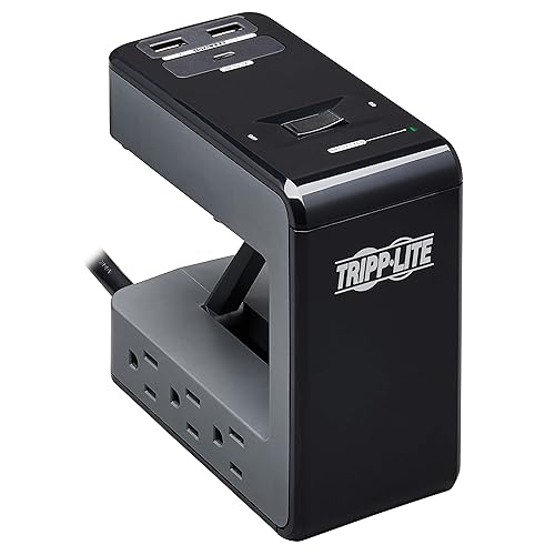 Tripp Lite Safe-IT Desk Clamp Surge Protector, 6-Outlets, USB-C & 2 USB Charging Ports, Hospital-Grade Protection, 8 Ft / 2.4M Cord, 50,000 Insurance & Lifetime Manufacturer's Warranty (TLP648UCBAM) Black 6 Outlets + 2 USB & 1 USB-C Safe-IT