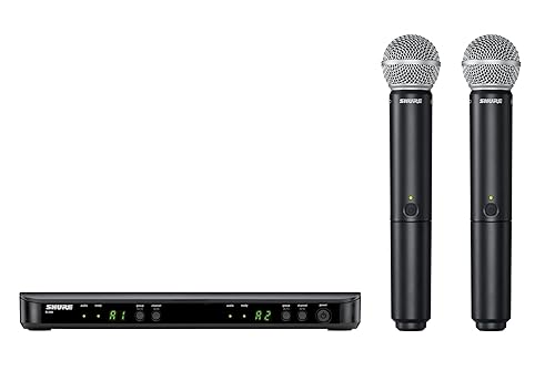 Shure BLX288/SM58 UHF Wireless Microphone System - Perfect for Church, Karaoke, Vocals - 14-Hour Battery Life, 100m Range | Includes (2) SM58 Handheld Vocal Mics, Dual Channel Receiver | H10 Band H10 Band (542-572 MHz)