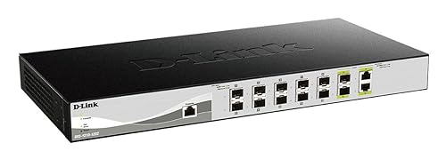 D-Link Ethernet Switch, 10 12 Port Gigabit Managed Web Smart Switch w/ 2 RJ45 SFP+ Combo Ports Network Internet (DXS-1210-12SC), Black/Gray 10-Gig Fiber