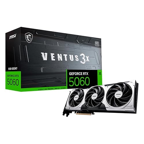 MSI Gaming RTX 5060 8G Ventus 3X OC Graphics Card (8GB GDDR7,128-bit, Extreme Performance: 2550 MHz, DisplayPort x3 2.1a, HDMI 2.1b, NVIDIA Blackwell Architecture)