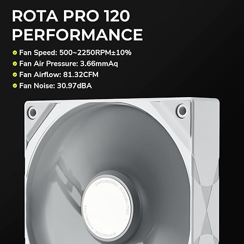 TRYX ROTA PRO 120 White 120mm 4-Pin PWM Case Fan, LCP Material FDB, 2250RPM, 81.32CFM Airflow, High-Performance Quiet PC Fan Rp120 Wh