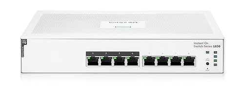 HPE Networking Instant On Switch Series 1830 8-Port Gb Smart-Managed Layer 2 Ethernet Switch with PoE | 8X 1G | 4X CL4 PoE (65W) | Fan-Less | US Cord (JL811A#ABA)