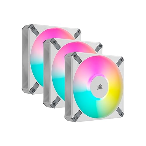 Corsair iCUE AF120 RGB Elite 120mm PWM Triple Fan Kit - Eight RGB LEDs Per Fan - AirGuide Technology - Fluid Dynamic Bearing - Zero RPM Fan Mode - Included iCUE Lighting Node CORE Controller - White