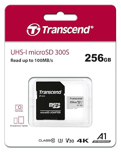 Transcend 256GB MicroSDXC/SDHC 300S Memory Card TS256GUSD300S (TS256GUSD300S-A), Black