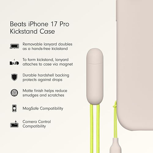 Beats iPhone 17 Pro Kickstand Case with MagSafe & Camera Control, Built in Stand & Lanyard, Matte Finish with Microfibre Lining – Lime Stone iPhone 17 Pro Kickstand Lime Stone