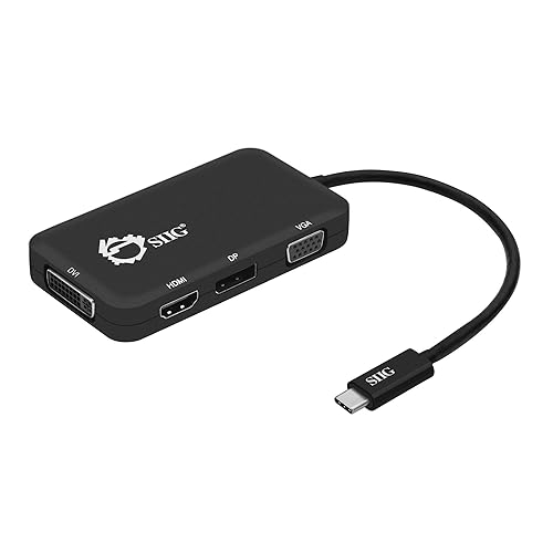 SIIG USB C to 4K HDMI/DisplayPort/VGA/DVI Multiport Adapter - Thunderbolt 3 Compatible - 4 in 1 for DisplayPort Alt Enabled Devices