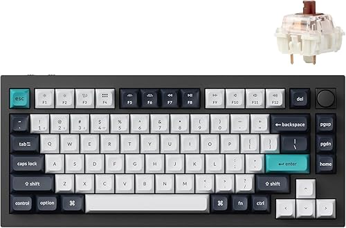 Keychron Q1 Max Hotswap Wireless Mechanical Keyboard|RGB|Aluminum Frame|Carbon Black|with Knob|Gateron Jupiter Brown|75% Layout (84 Keys)|Windows Mac OS (Q1M-M3) Jupiter Brown Carbon Black