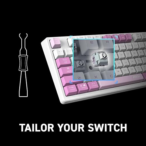 MSI Forge GK600 TKL W Violet US - Mechanical Linear SWITCHES - Dye-Sublimated PBT Keycaps, Anti-Slip Base, RGB LED, USB 2.0, Bluetooth, 2.4 GHz - Tenkeyless