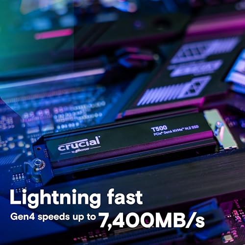 Crucial T500 4TB Gen4 NVMe M.2 Internal Gaming SSD with Heatsink, Up to 7000MB/s, PlayStation 5 Compatible + 1mo Adobe CC All Apps- CT4000T500SSD5 4TB T500 W/Heatsink (PS5)