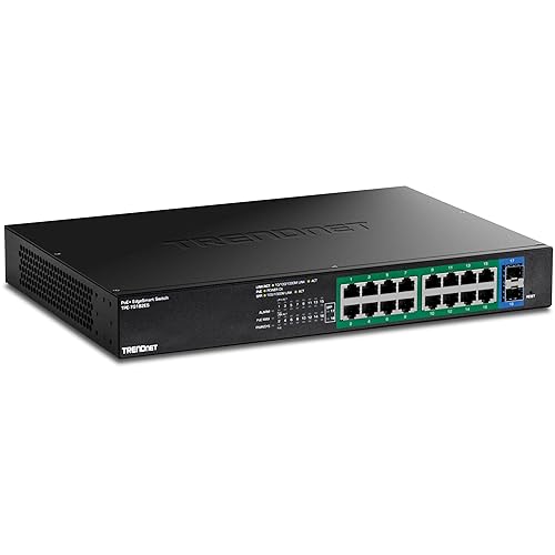 TRENDnet 18-Port Gigabit EdgeSmart PoE+ Switch, TPE TG182ES, 240W PoE Power Budget, 16 x Gigabit PoE+ Ports, 2 x Gigabit SFP Ports, Managed Network Ethernet Switch, Lifetime Protection, Black