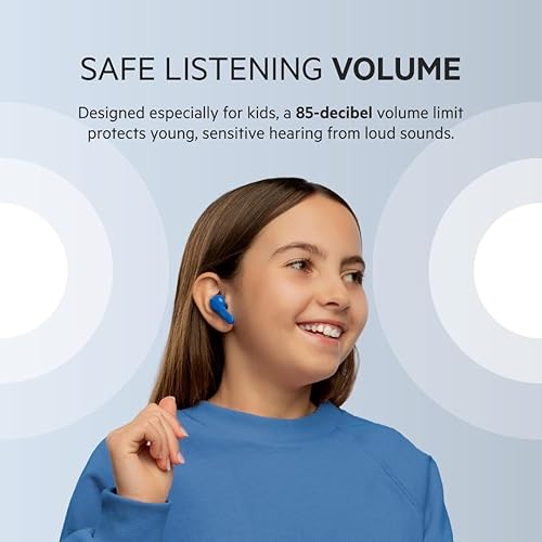 Belkin Soundform Nano - Bluetooth Earbuds for Kids with Built-in Microphone, 24H Battery Life, 85dB Safe Volume Limit - Kids Bluetooth Earbuds for iPhone, iPad, Galaxy & More - Blue
